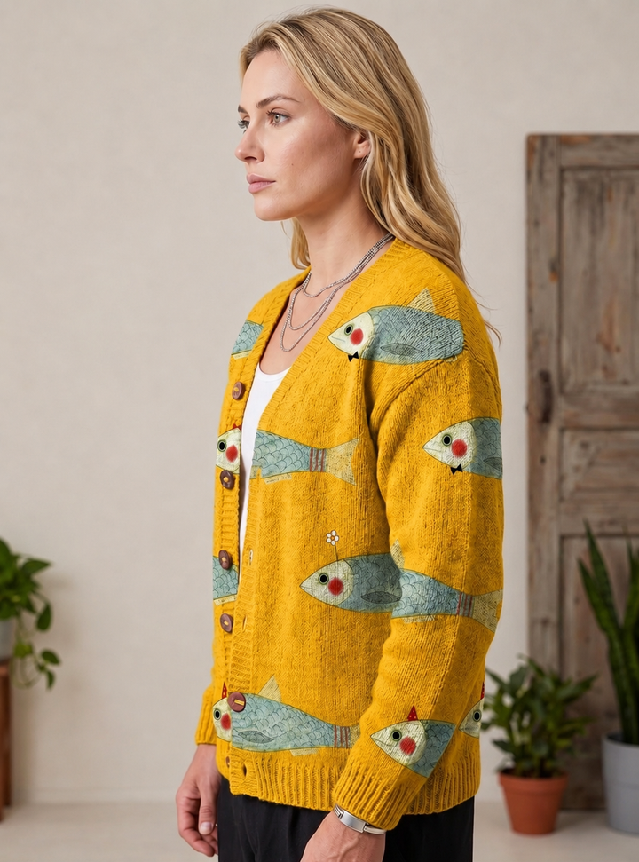Edwina | Cardigan met knopen en vissenprint voor dames