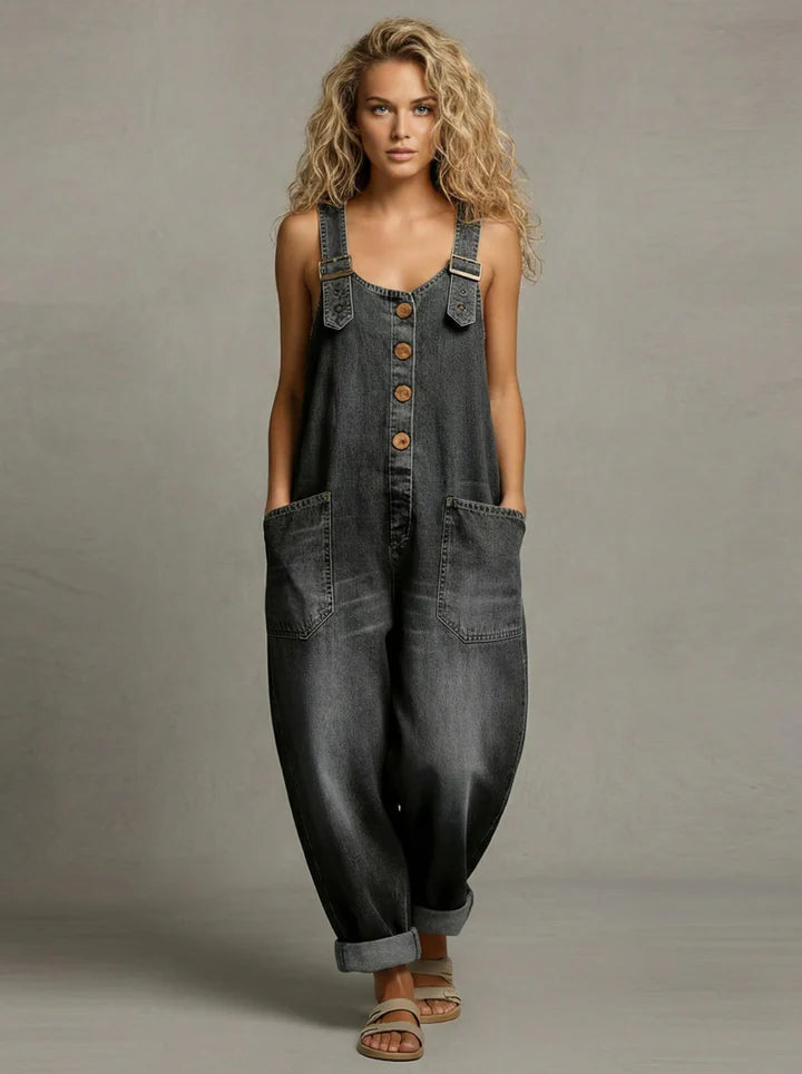 Leila - Stijlvolle Denim Jumpsuit met Zakjes