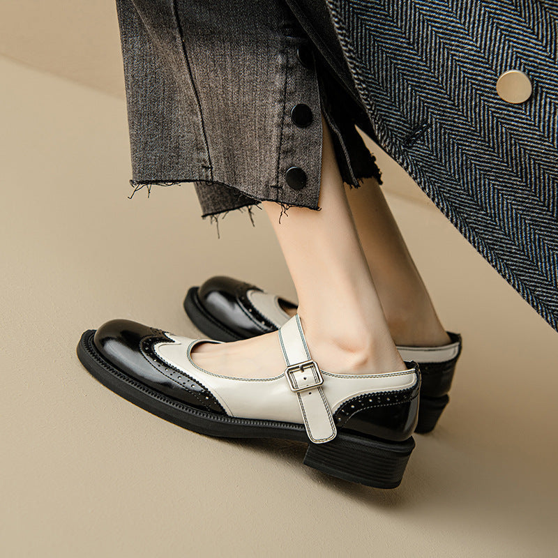 Leonie – Platte tweekleurige Mary Jane-schoenen