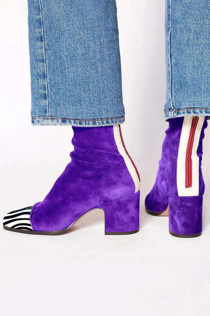 Fabienne | Suède bottines met vierkante neus, blokhak en contraststreep voor dames