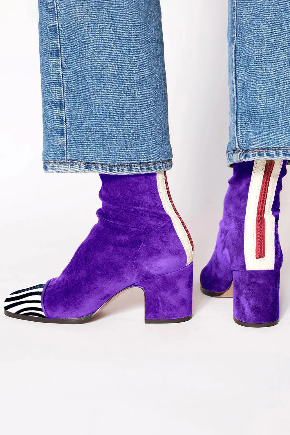 Fabienne | Suède bottines met vierkante neus, blokhak en contraststreep voor dames