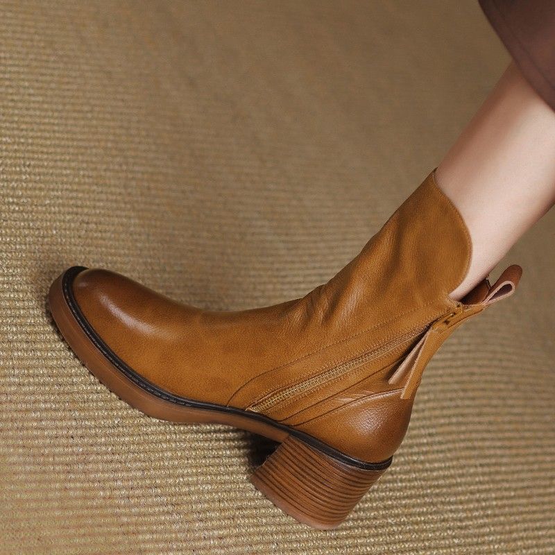 Zaria | Bottines met houtlook blokhak en rits voor dames