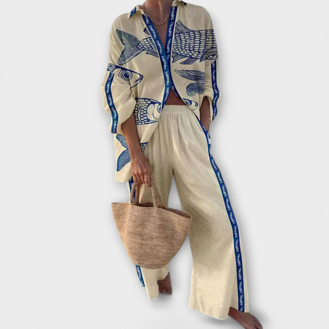Inês - Set met blauw vispatroon