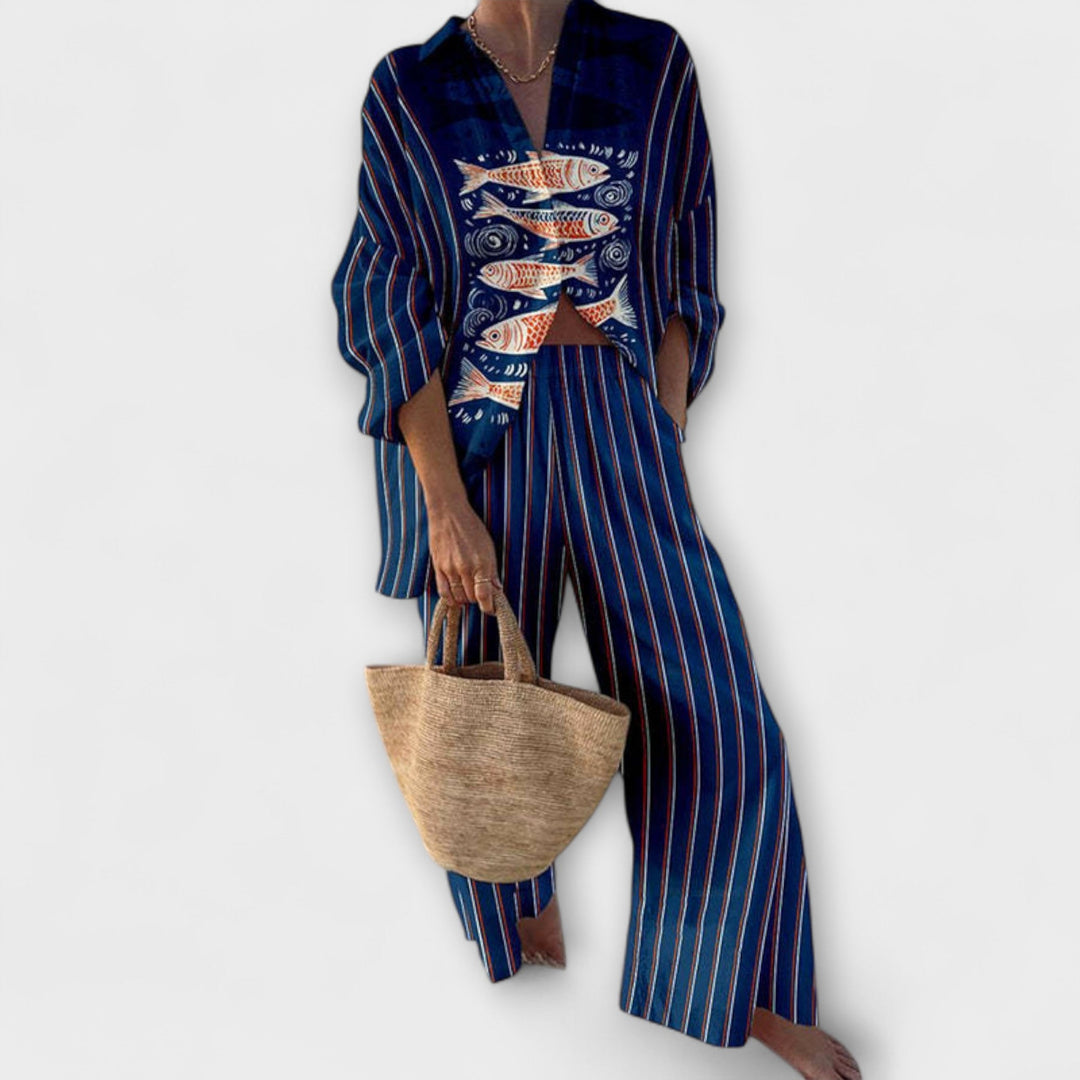 Zairine - Set met Koi-patroon in Blauw