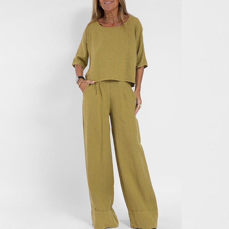 Candida | Losse linnen set met wijde broek voor dames