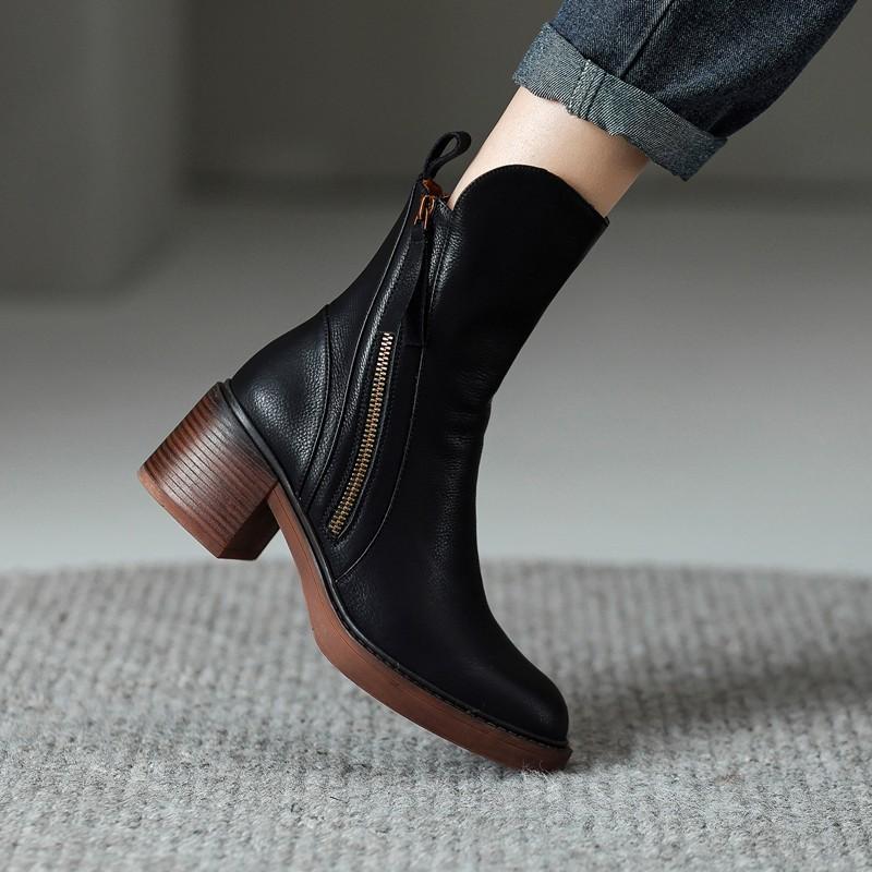Zaria | Bottines met houtlook blokhak en rits voor dames