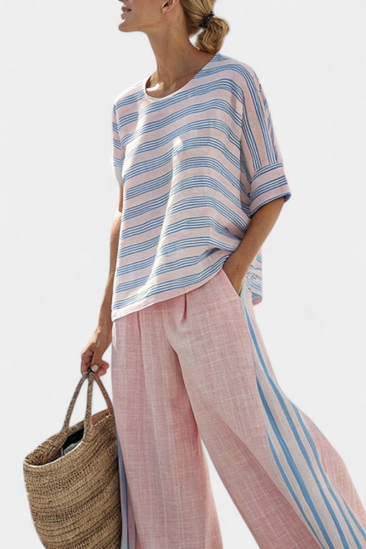 Cecília - Set van Bamboe-Linnen in Roze