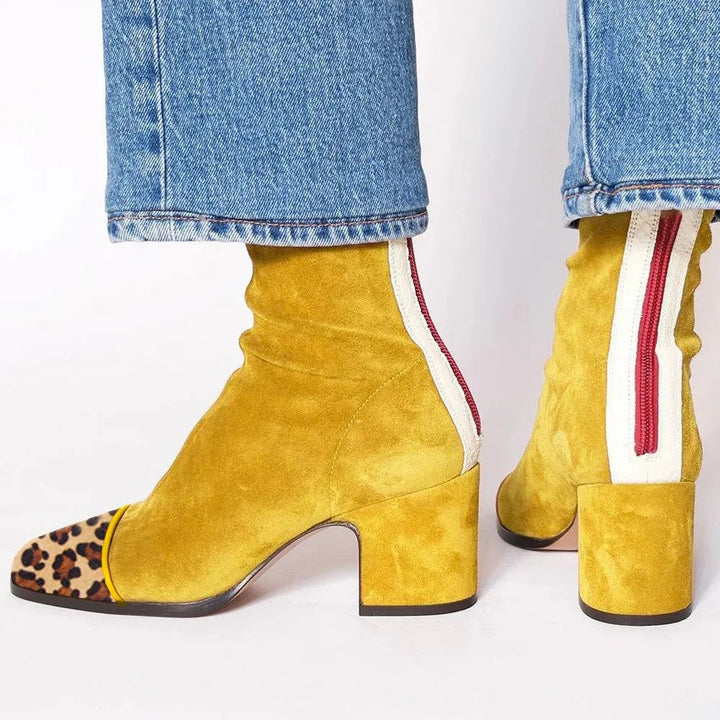 Fabienne | Suède bottines met vierkante neus, blokhak en contraststreep voor dames