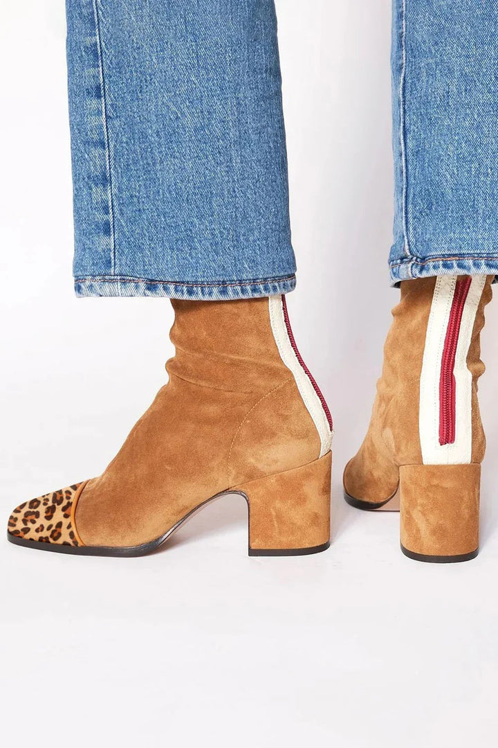 Fabienne | Suède bottines met vierkante neus, blokhak en contraststreep voor dames