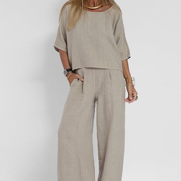 Candida | Losse linnen set met wijde broek voor dames