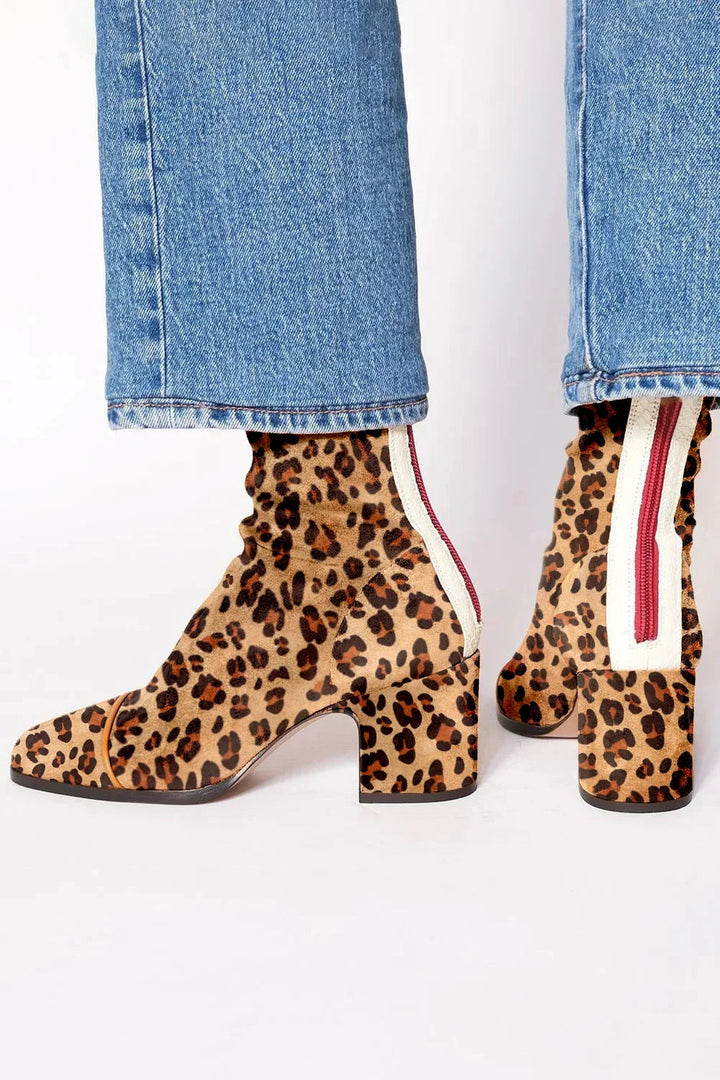 Fabienne | Suède bottines met vierkante neus, blokhak en contraststreep voor dames