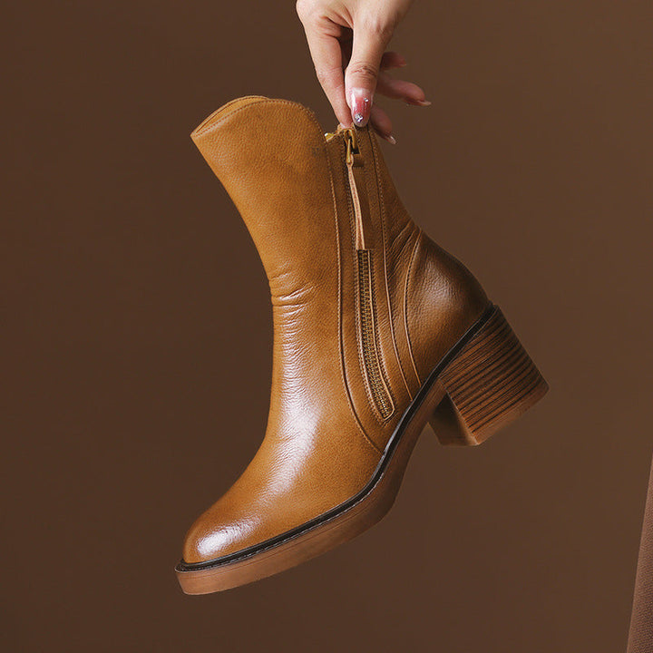 Zaria | Bottines met houtlook blokhak en rits voor dames