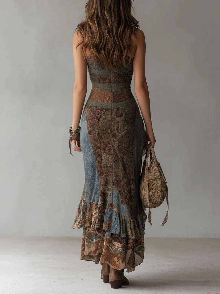 Amanda - Asymmetrische maxi-jurk met patroon