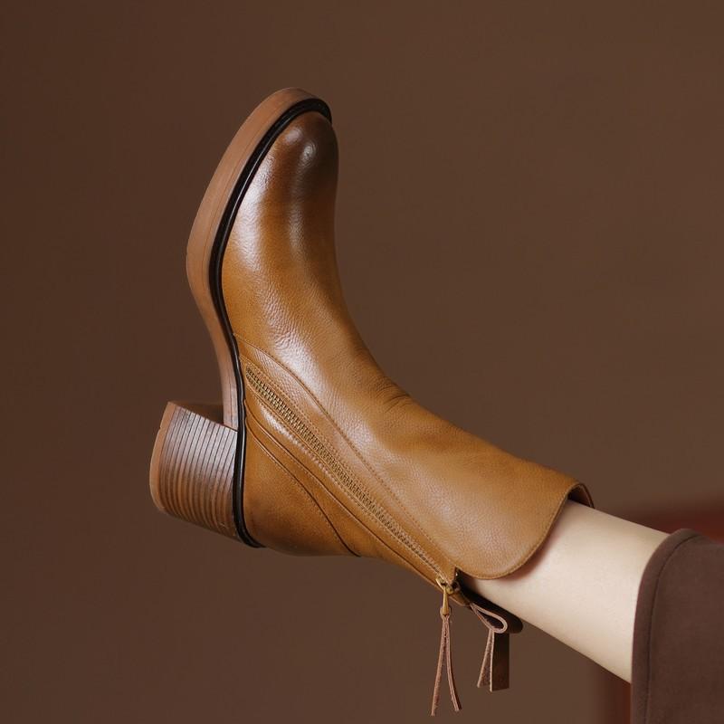 Zaria | Bottines met houtlook blokhak en rits voor dames