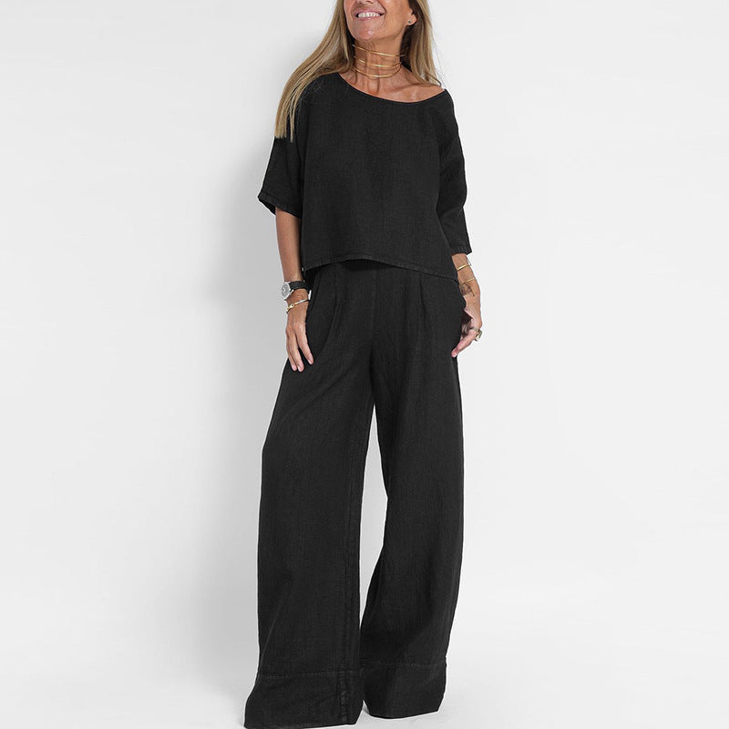 Candida | Losse linnen set met wijde broek voor dames