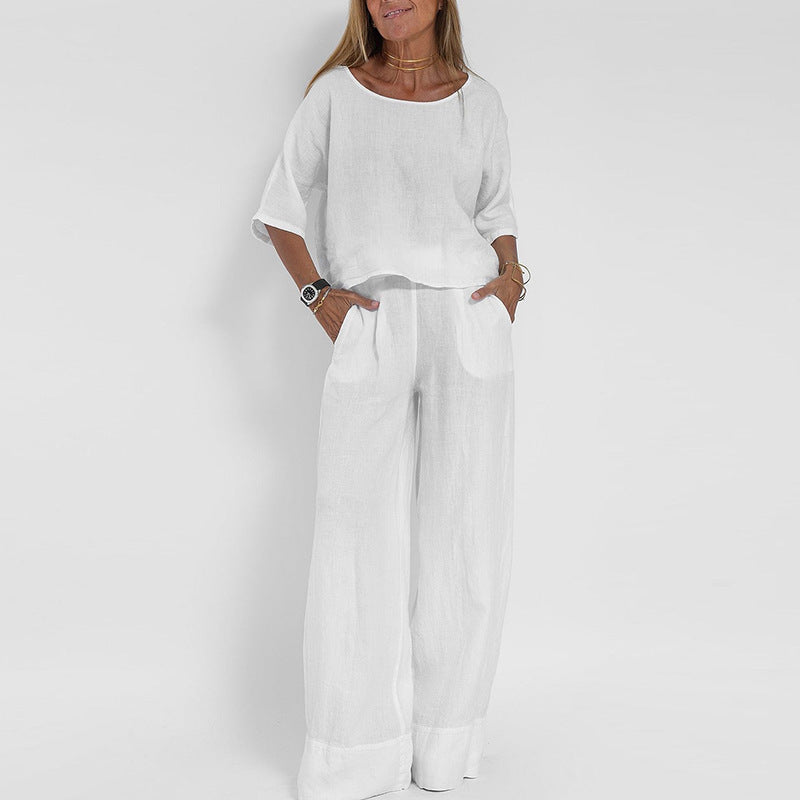 Candida | Losse linnen set met wijde broek voor dames