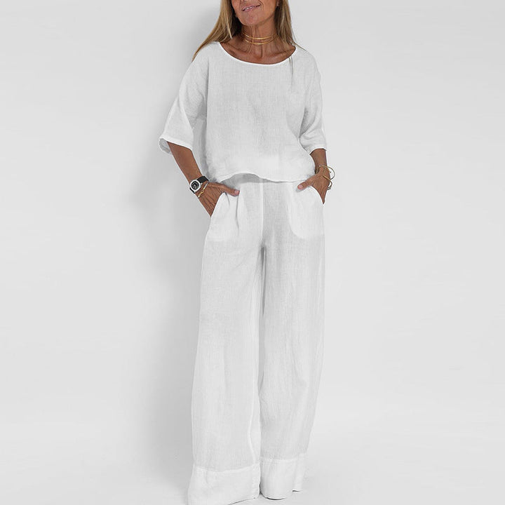Candida | Losse linnen set met wijde broek voor dames