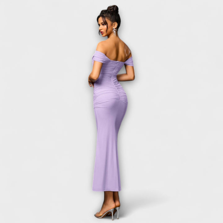 Ione - Off-Shoulder Rimpel Bodycon Jurk