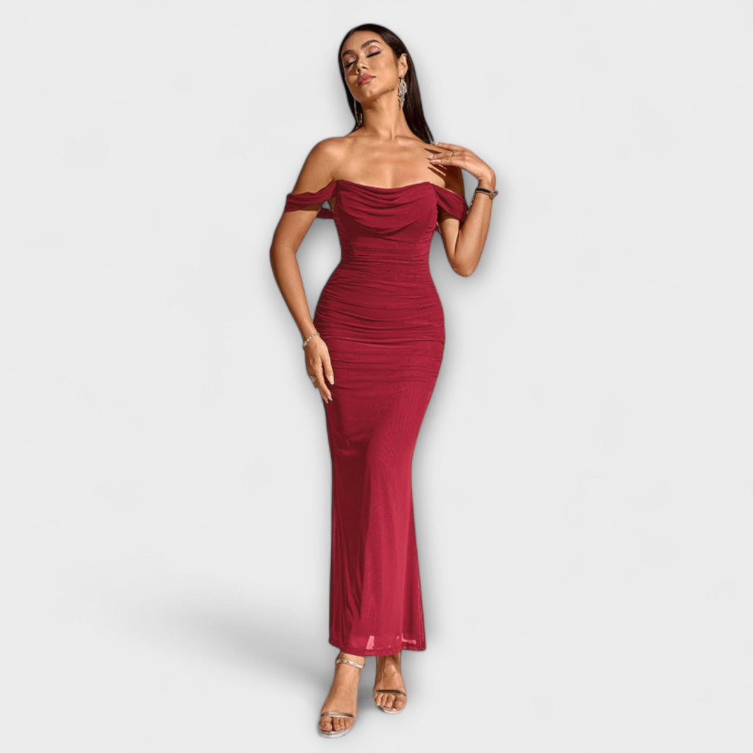Ione - Off-Shoulder Rimpel Bodycon Jurk