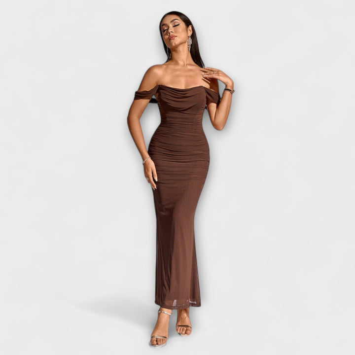 Ione - Off-Shoulder Rimpel Bodycon Jurk