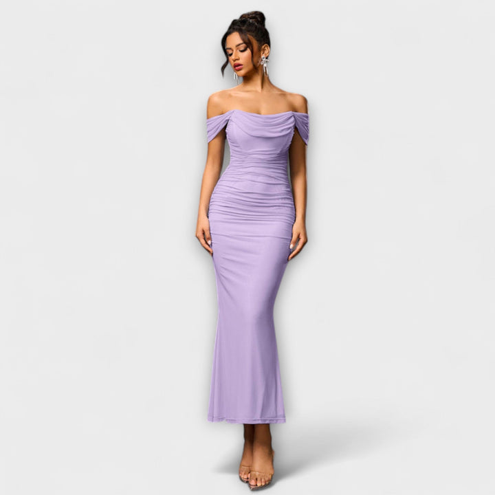 Ione - Off-Shoulder Rimpel Bodycon Jurk