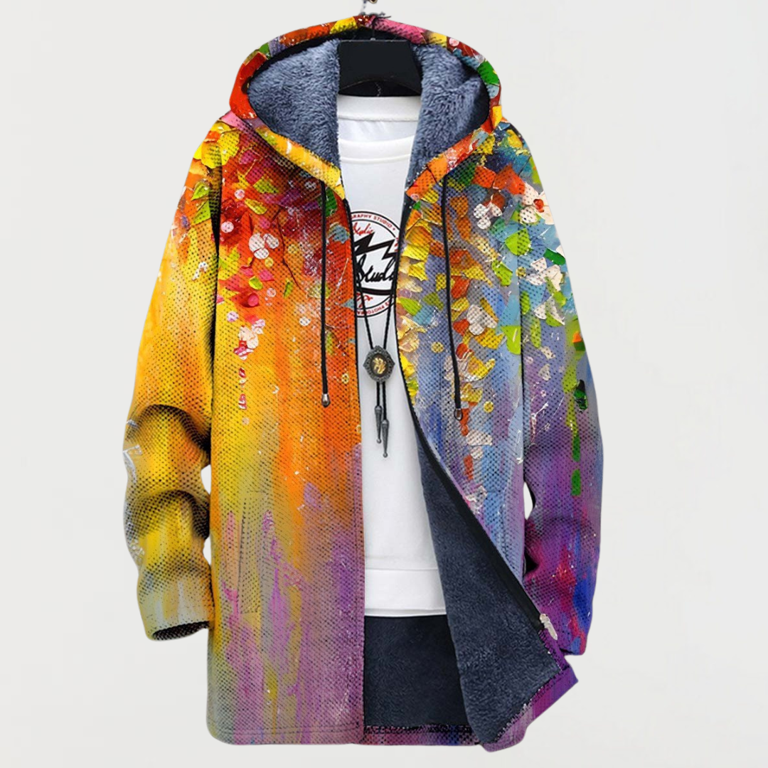 Katharina – Mantel met abstracte kunstelementen