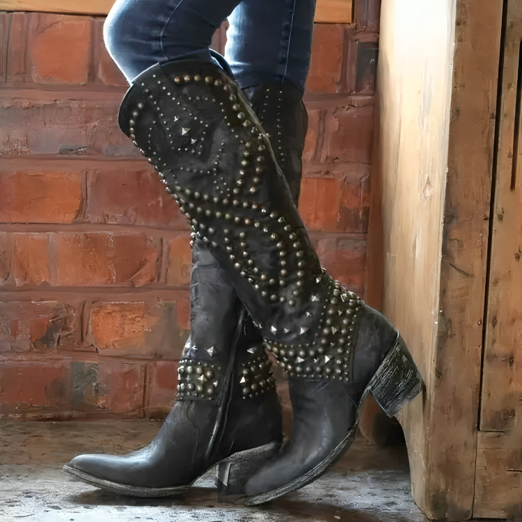 Ava | Kniehoge westernlaarzen met studs voor dames