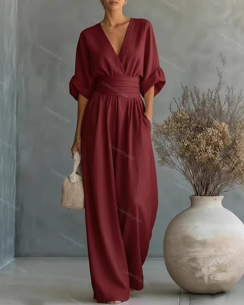 Pia | Wikkeljumpsuit met V-hals en wijde pijpen voor dames