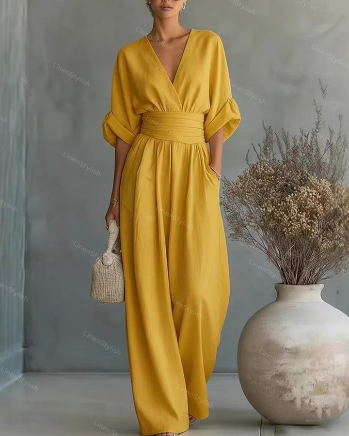 Pia | Wikkeljumpsuit met V-hals en wijde pijpen voor dames