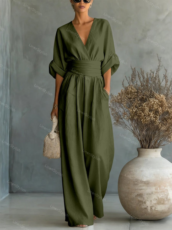 Pia | Wikkeljumpsuit met V-hals en wijde pijpen voor dames
