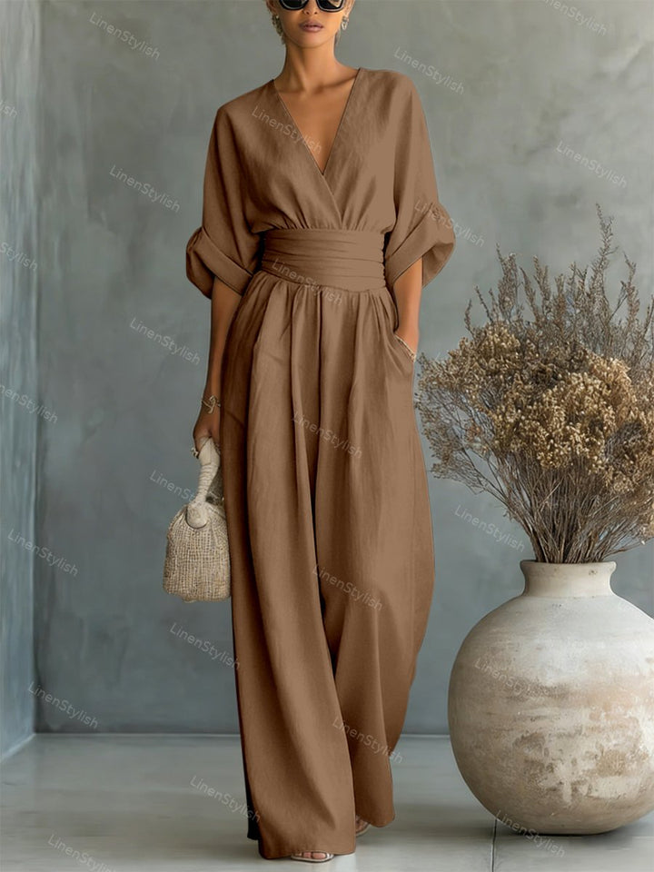 Pia | Wikkeljumpsuit met V-hals en wijde pijpen voor dames