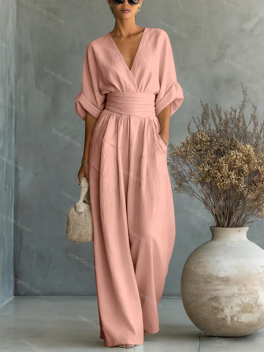 Pia | Wikkeljumpsuit met V-hals en wijde pijpen voor dames
