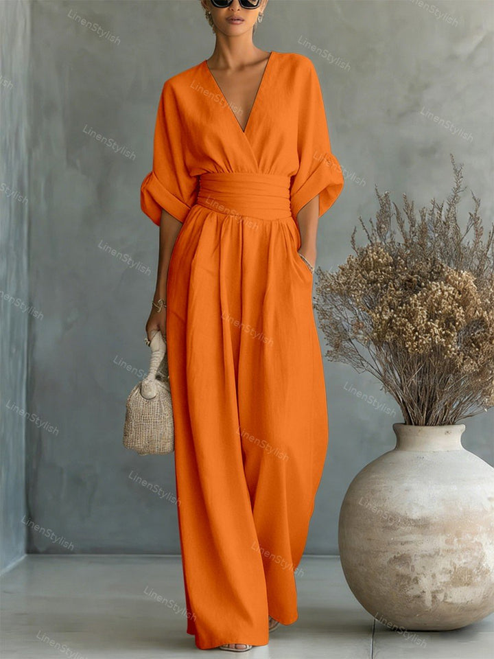 Pia | Wikkeljumpsuit met V-hals en wijde pijpen voor dames