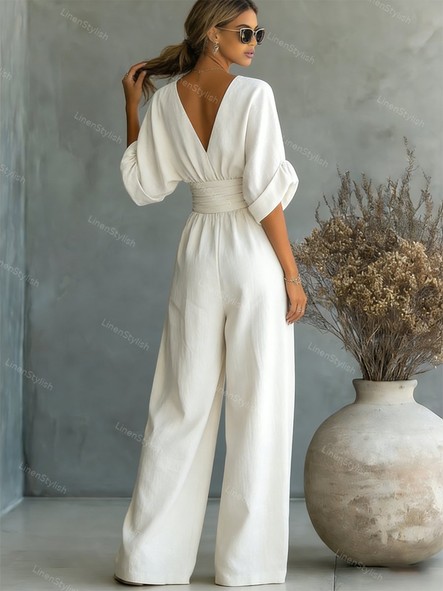 Pia | Wikkeljumpsuit met V-hals en wijde pijpen voor dames