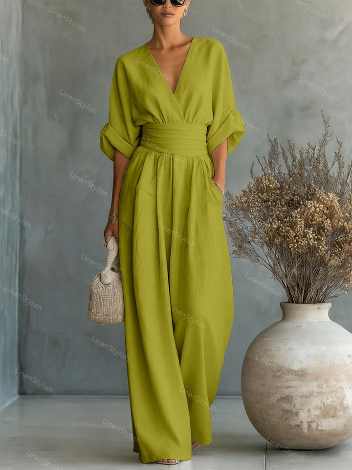 Pia | Wikkeljumpsuit met V-hals en wijde pijpen voor dames