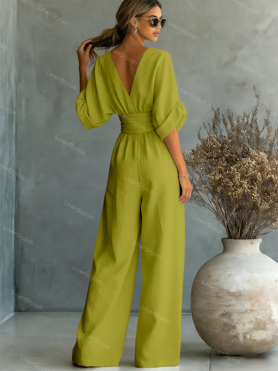 Pia | Wikkeljumpsuit met V-hals en wijde pijpen voor dames