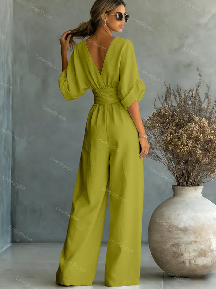 Pia | Wikkeljumpsuit met V-hals en wijde pijpen voor dames