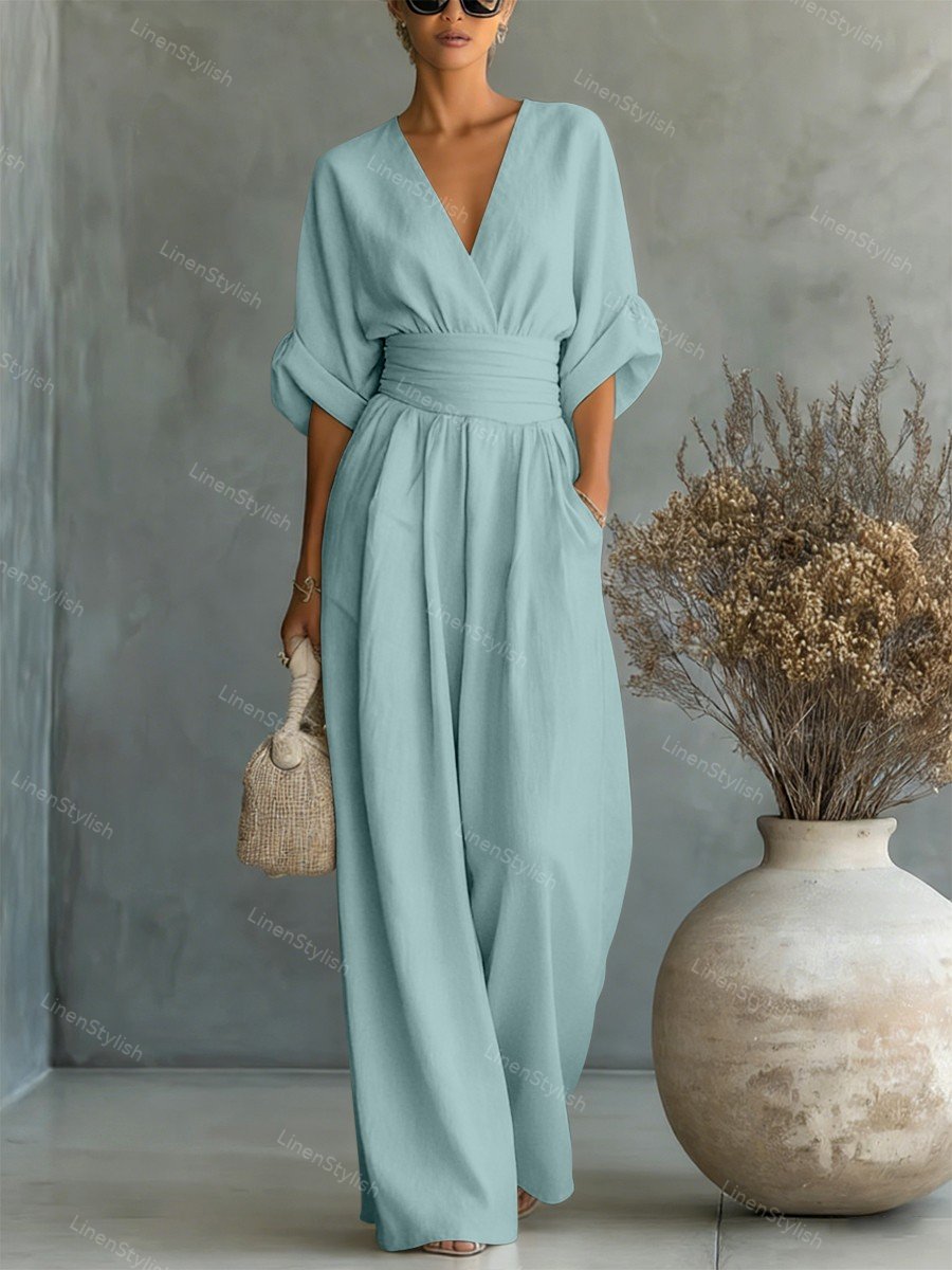 Pia | Wikkeljumpsuit met V-hals en wijde pijpen voor dames