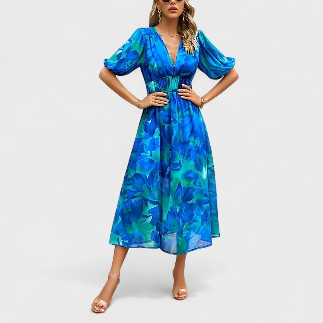 Clara - Elegante Bloemen Midi-Jurk