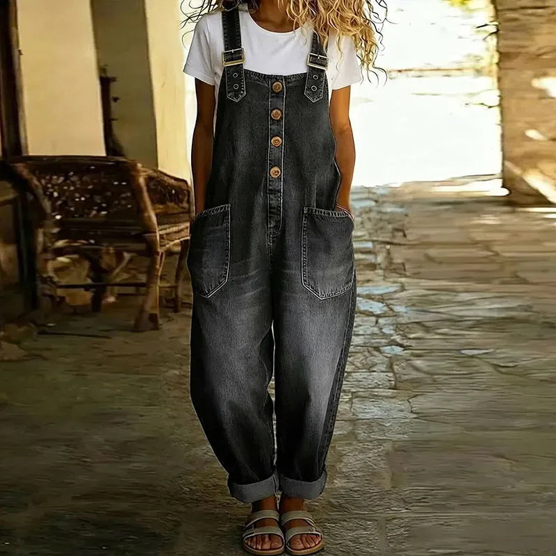 Ana - Vintage Jumpsuit van Zacht Katoen met Denim Uiterlijk