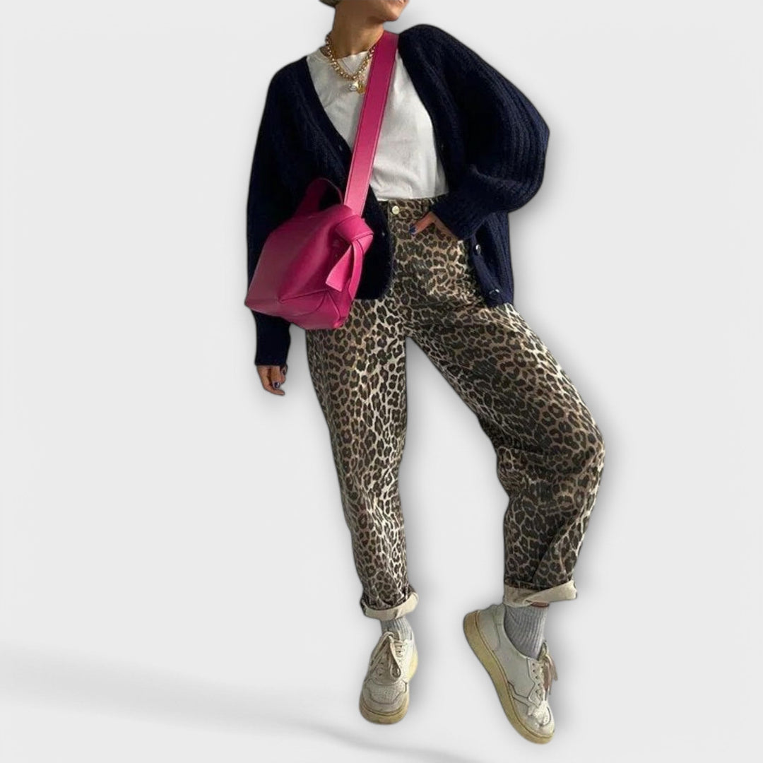 Chandra - Vintage Jeans met Luipaardprint
