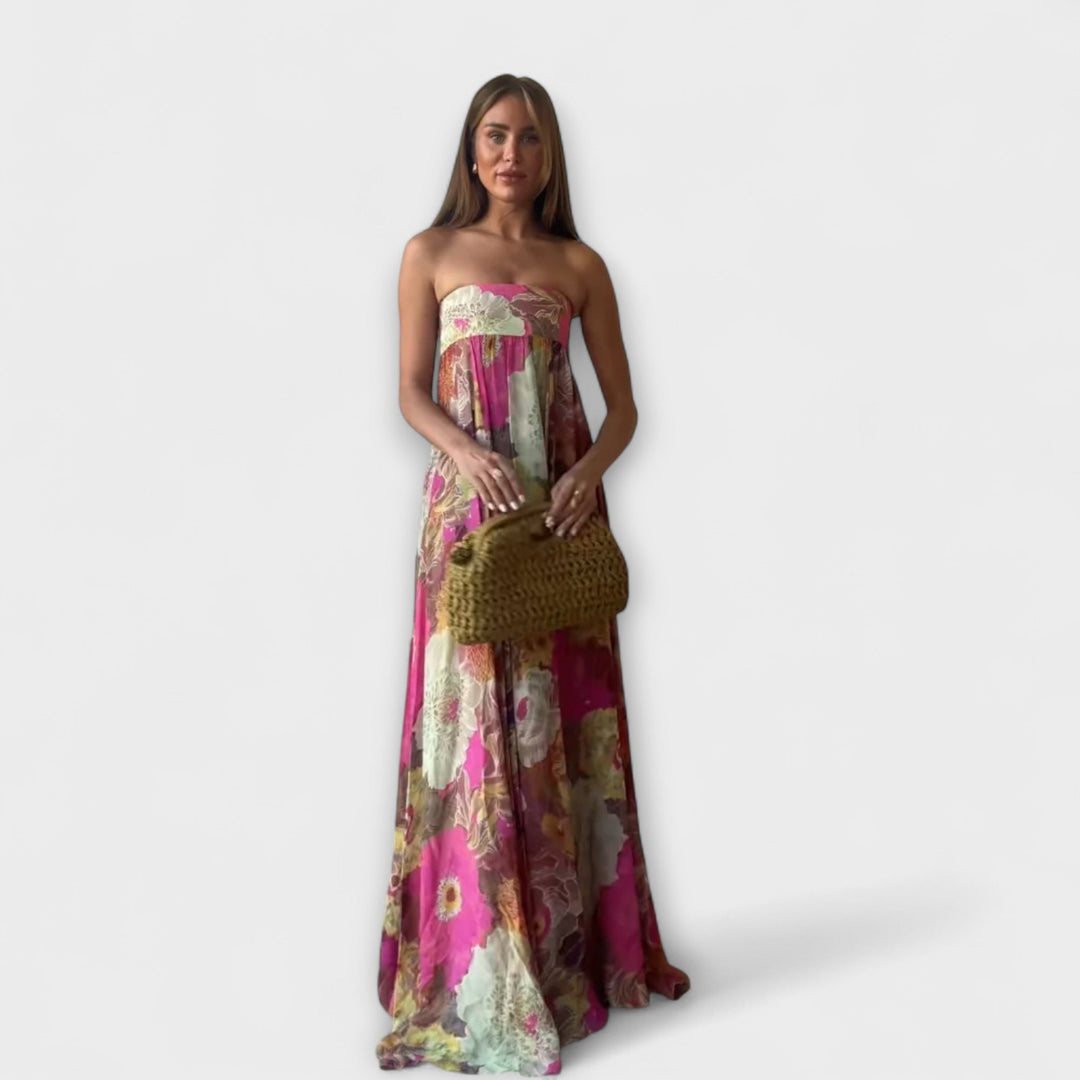 Chique Retro Strapless Plissé Maxijurk