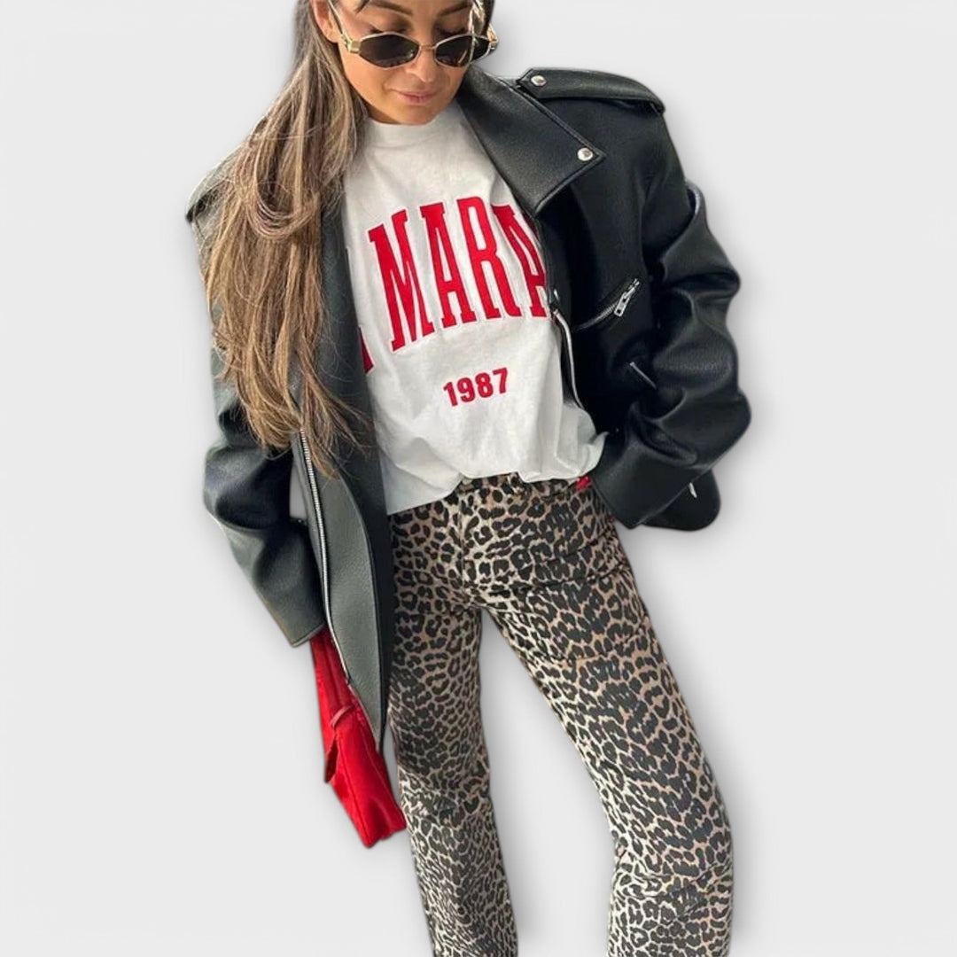 Chandra - Vintage Jeans met Luipaardprint