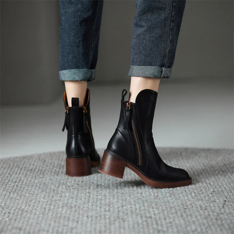 Zaria | Bottines met houtlook blokhak en rits voor dames
