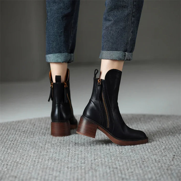 Zaria | Bottines met houtlook blokhak en rits voor dames