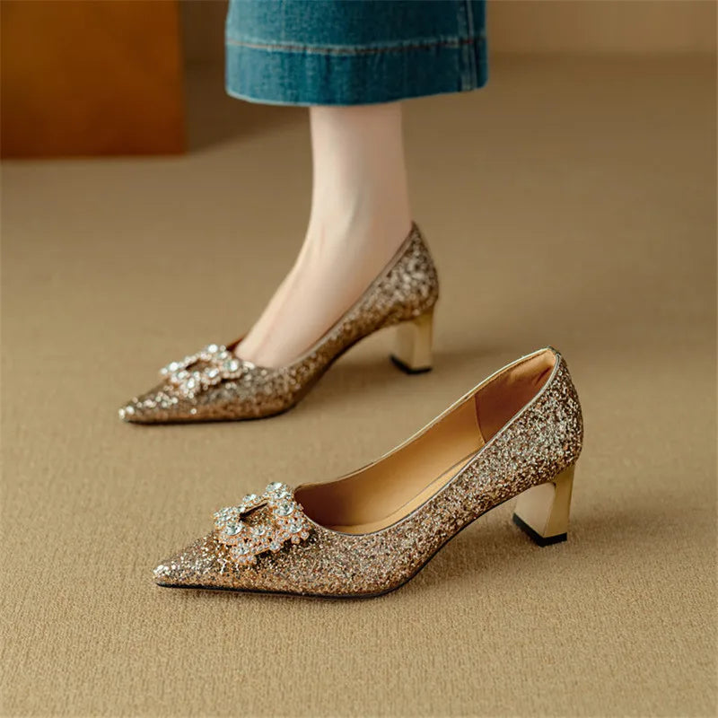 Theresa – Glitterpumps met siergesp