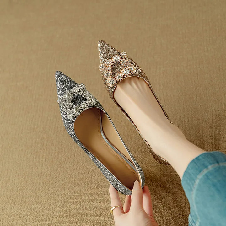 Theresa – Glitterpumps met siergesp