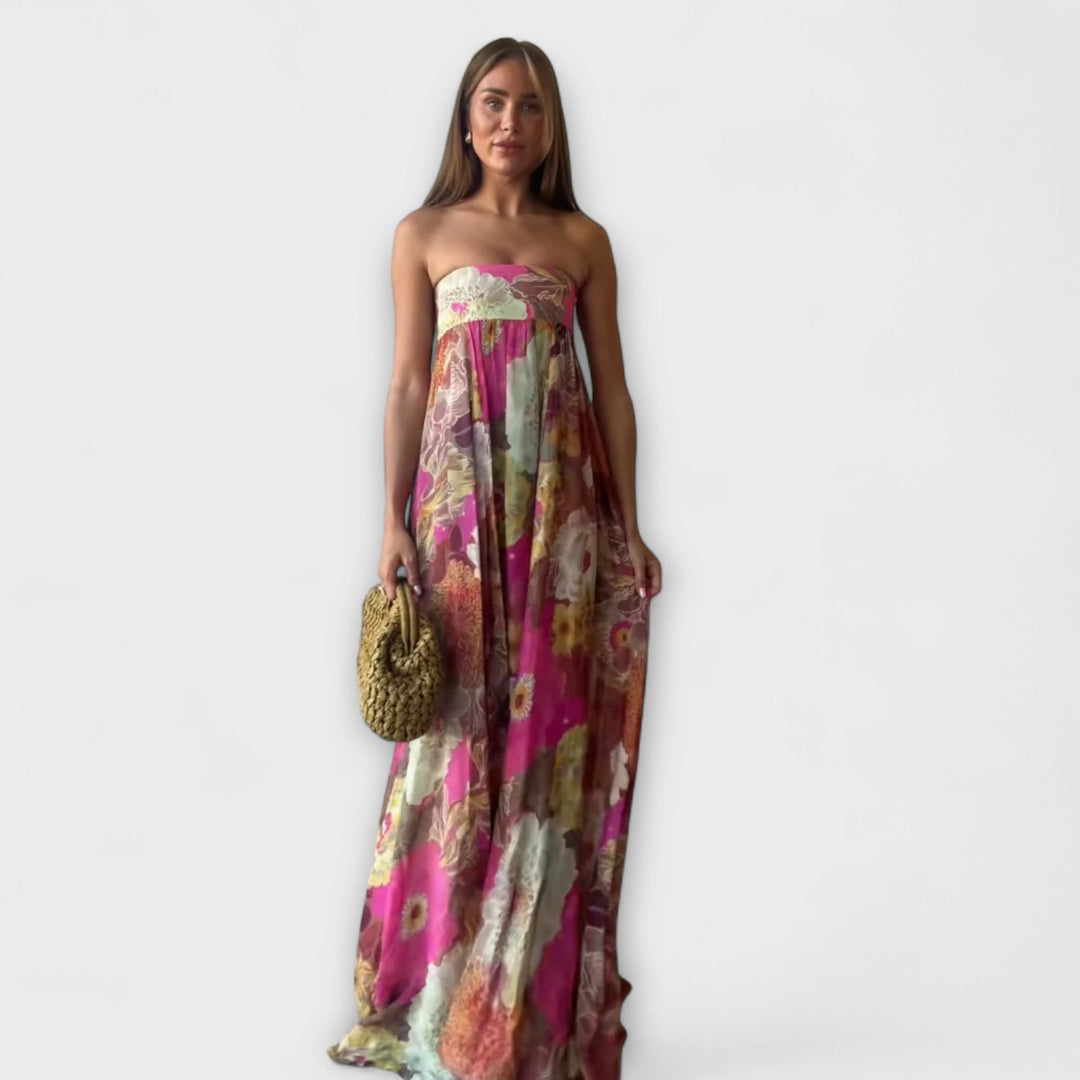 Chique Retro Strapless Plissé Maxijurk
