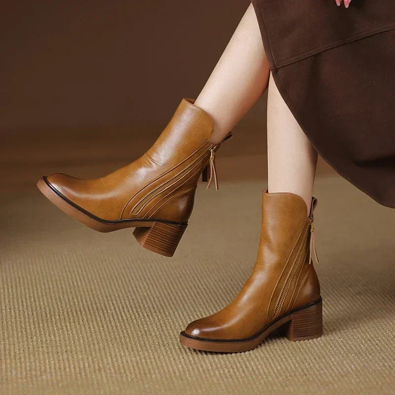 Zaria | Bottines met houtlook blokhak en rits voor dames