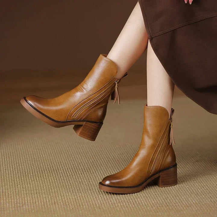 Zaria | Bottines met houtlook blokhak en rits voor dames